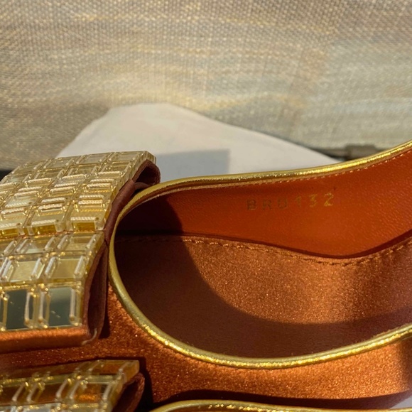 LOUIS VUITTON COPPER SATIN HEELS FABRIC PUMPS GOLD LEATHER 36.5-6 mules slip-on - Picture 5 of 11